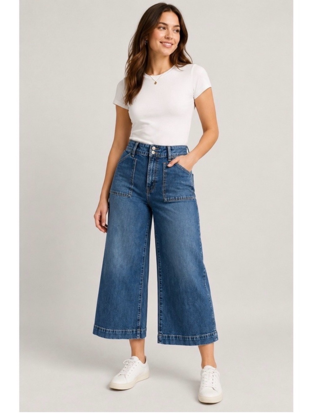GAP Denim High Rise Wide Leg Crop Jeans Women's 31/12 Blue Stretch